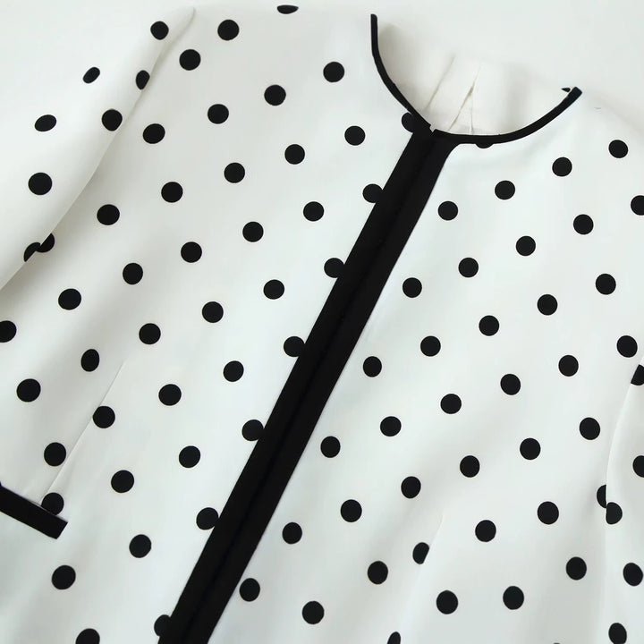 Women’s Cropped Transitional Jacket in Polka Dot Design with Round Neckline and Contrasted Trim Processing Mune Fashion