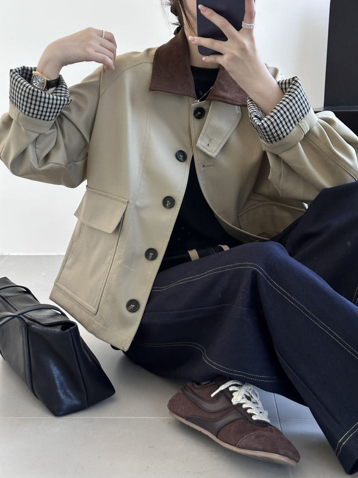 Women Boxy Transitional Jacket with Cord Collar and Large Flap Pockets Mune Fashion
