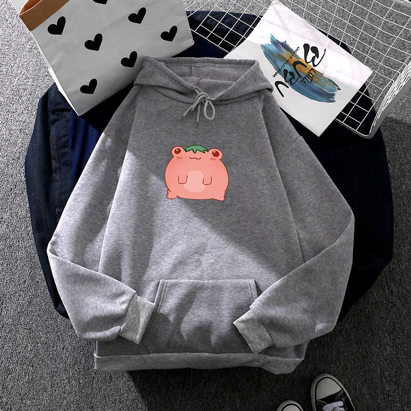 Women's oversized hoodie made of microfleece with cartoon frog motif and kangaroo pocket Mune Fashion