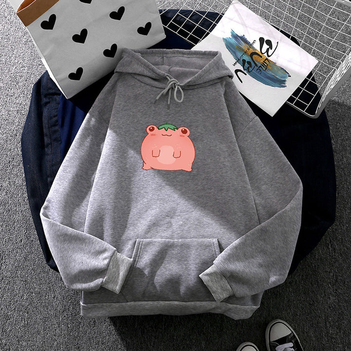 Women's oversized hoodie made of microfleece with cartoon frog motif and kangaroo pocket Mune Fashion
