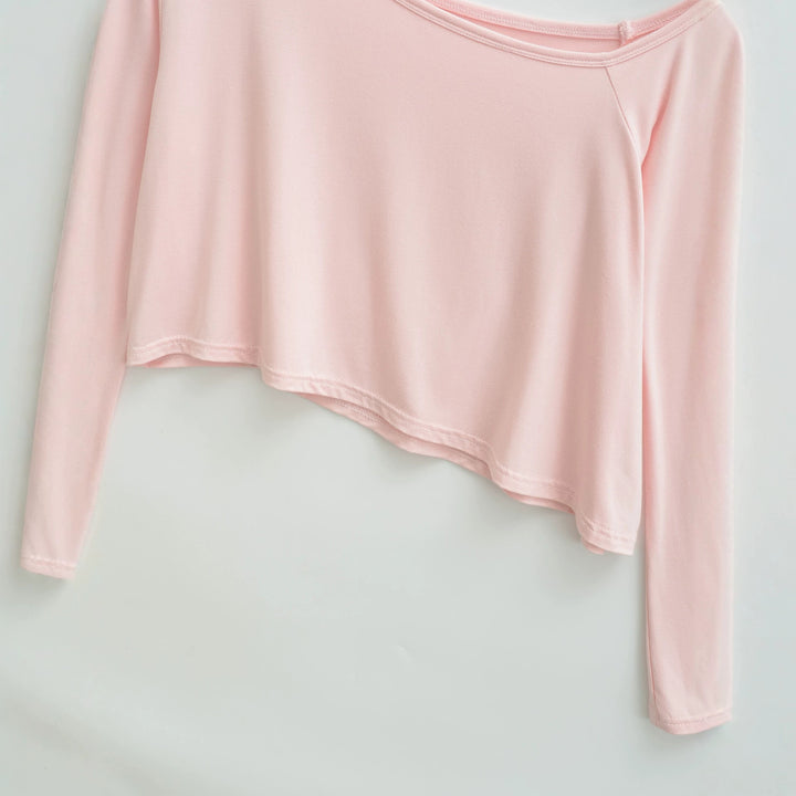 Ladies One-Shoulder Crop Top with Asymmetric Hem and Flared Sleeves Mune Fashion