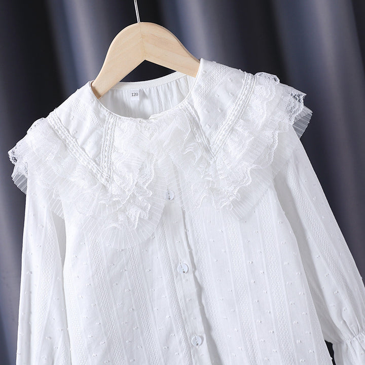 Girl's blouse with voluminous ruffled collar and fine embroidery Mune Fashion