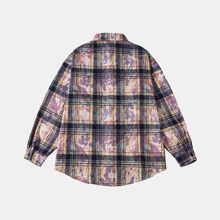 Unisex Overshirt Shirt Jacket in checked cotton blend with artistic paint effect Mune Fashion