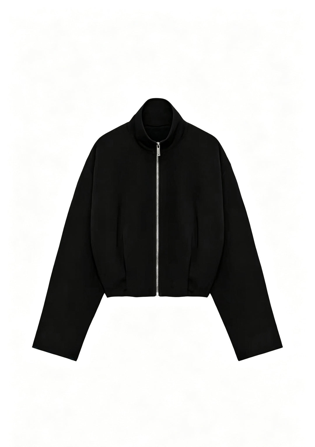 Women Short Boxy Jacket with Stand-up Collar and Visible Metal Zipper Mune Fashion