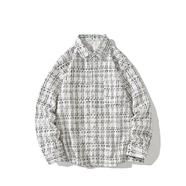 Men's Structured Boucle Shirt Jacket with Check Jacquard and Casual Fit Mune Fashion