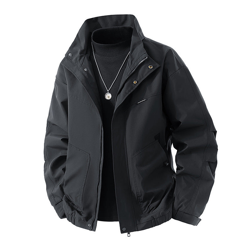 Men's Lightweight Technical Leisure Jacket with Stand-Up Collar, Concealed Zipper and Elastic Hem Mune Fashion