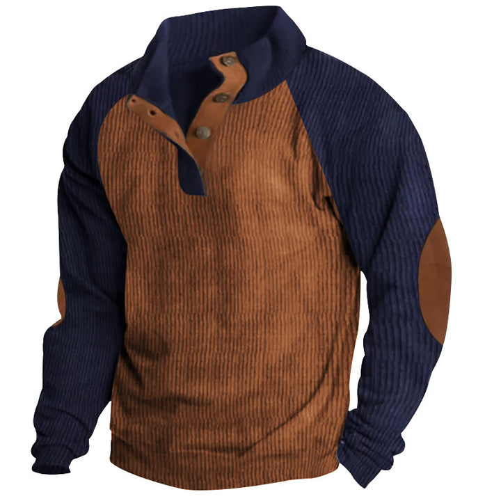 Men's structured Henley sweatshirt with stand-up collar, raglan sleeves, and elbow patches Mune Fashion
