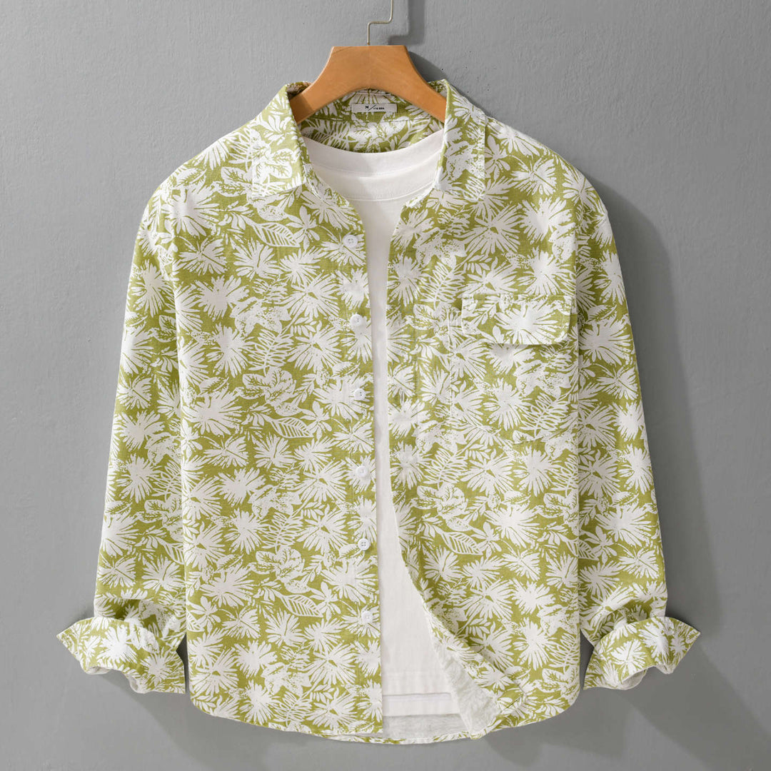 Women's Lightweight Floral Print Overshirt made of Linen-Cotton Blend with Kent Collar and Chest Pocket Mune Fashion