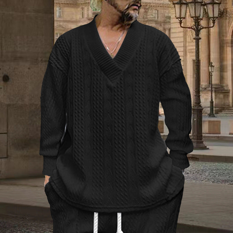 Men's chunky knit V-neck sweater with cable pattern and relaxed fit Mune Fashion