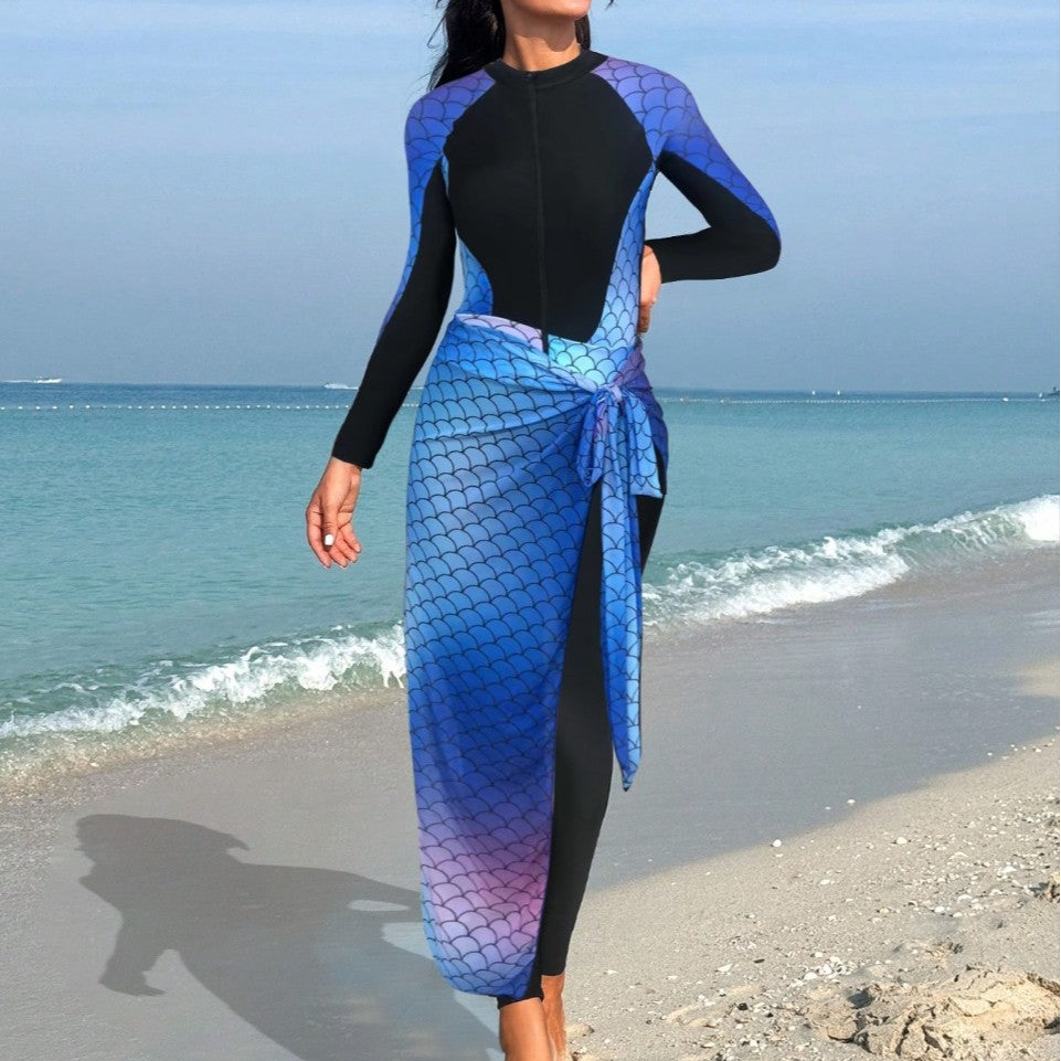 Women's one-piece swimsuit with fashionable wrap skirt and high UV protection Mune Fashion