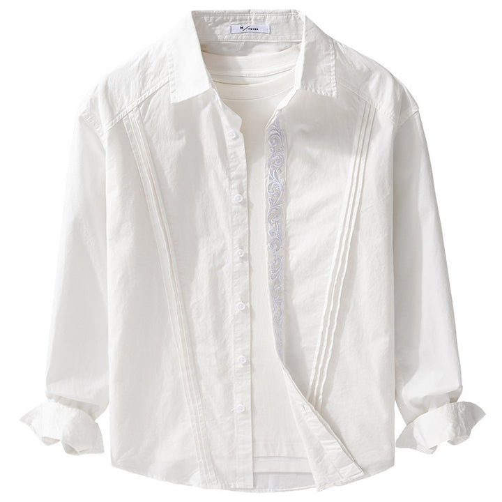 Women's cotton blouse with pleats, embroidery detail and relaxed-fit drape