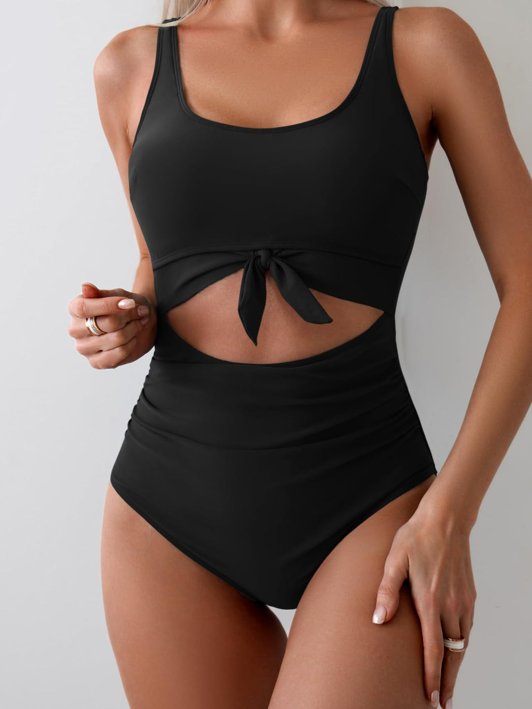 Women's One-Piece Swimsuit with Trendy Cut-Out Design and Adjustable Knot Mune Fashion