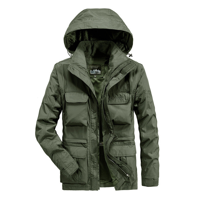 Men's field parka with detachable hood, breathable mesh lining, and versatile front pockets Mune Fashion