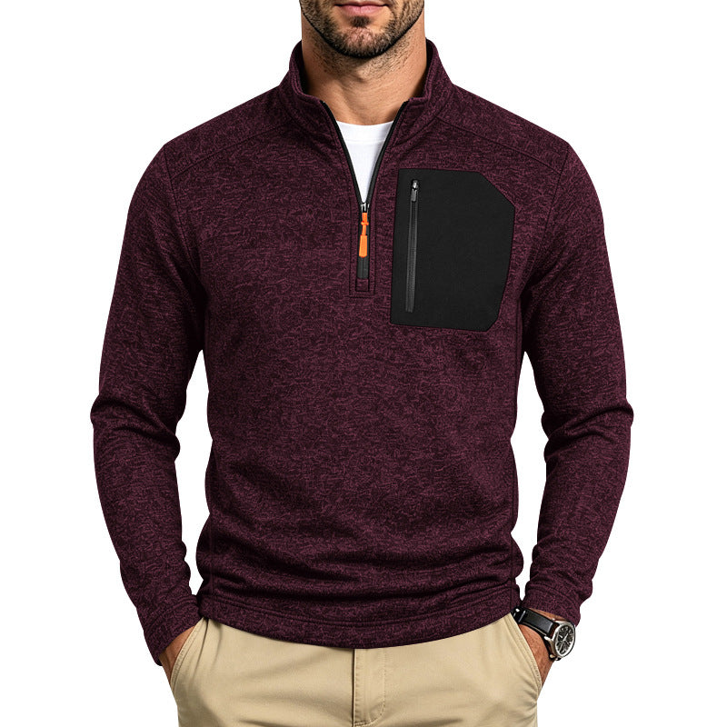 Men's Textured Quarter-Zip Sweater with Half-Zip and Chest Zip Pocket Mune Fashion