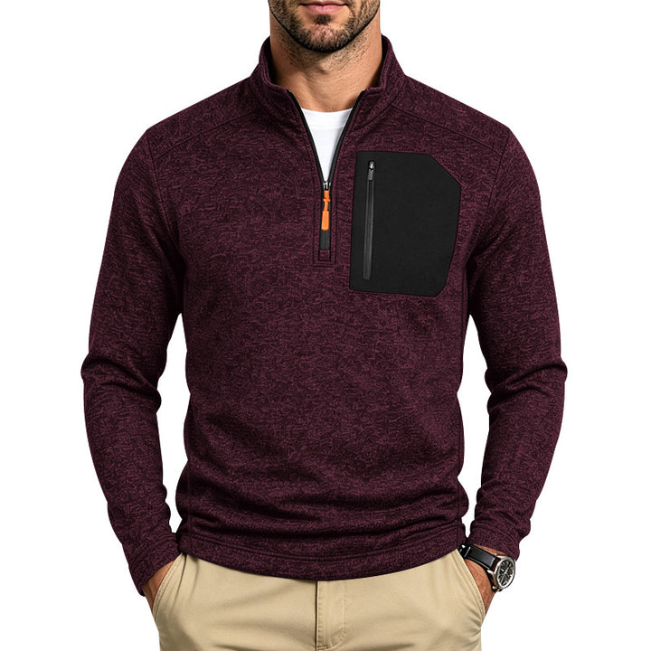 Men's Textured Quarter-Zip Sweater with Half-Zip and Chest Zip Pocket Mune Fashion