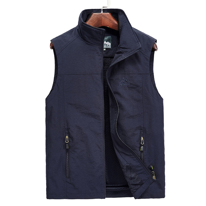 Men's Lightweight Breathable Outdoor Utility Vest with Stand-up Collar, Zipper Pockets, and Mesh Lining Mune Fashion