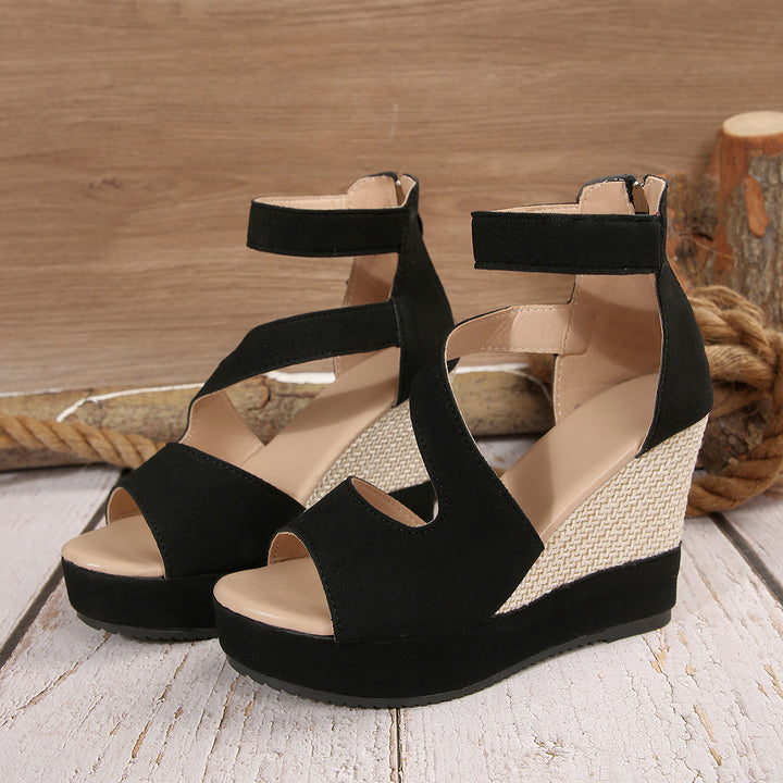 Women's wedge sandals with straw wedge, platform, and adjustable ankle strap Mune Fashion
