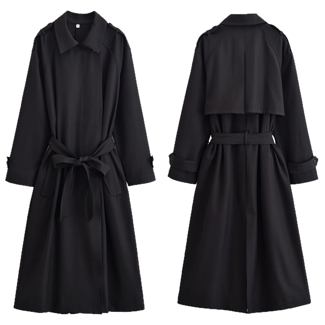 Ladies longer waist-adjustable trench coat with tie belt and epaulettes Mune Fashion
