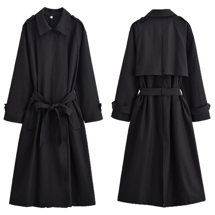Ladies longer waist-adjustable trench coat with tie belt and epaulettes Mune Fashion