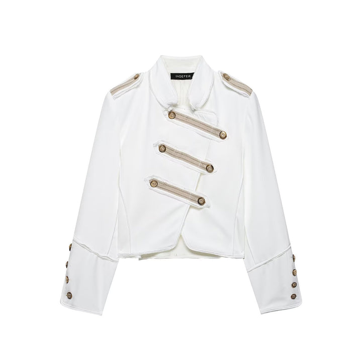 Ladies short-cut military-inspired blazer with decorative button plackets and epaulettes Mune Fashion