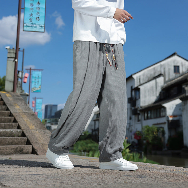 Men's loose-fitting corduroy relax pants with elastic waistband and decorative cord Mune Fashion