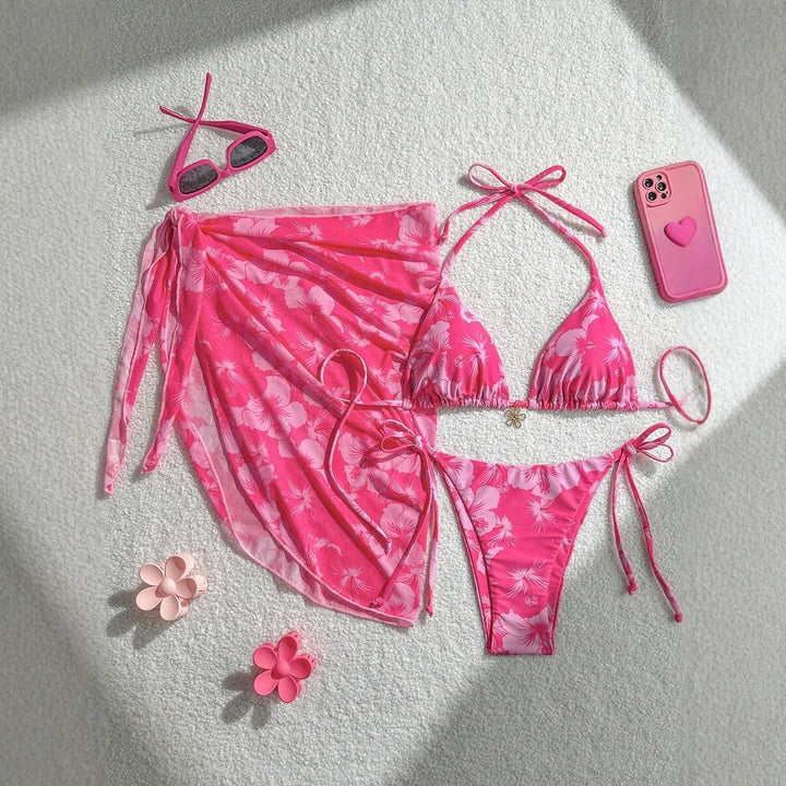 Women Triangle Bikini Set with adjustable straps and wrap Mune Fashion