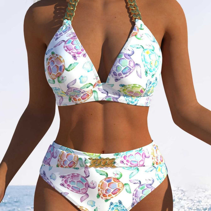 Women's Triangle Bikini with Adjustable Ties and Trendy Wave Pattern Mune Fashion