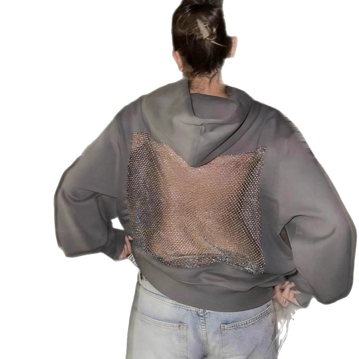Women's hooded sweatshirt with transparent embroidered back section Mune Fashion