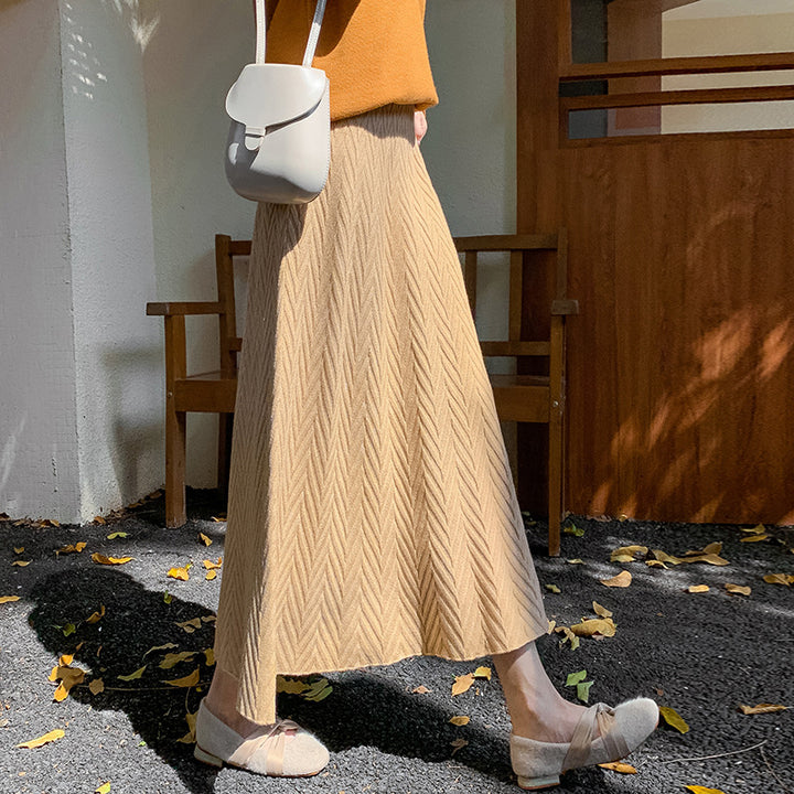 Women Elegant Knit Skirt with Textured Cable Pattern Mune Fashion