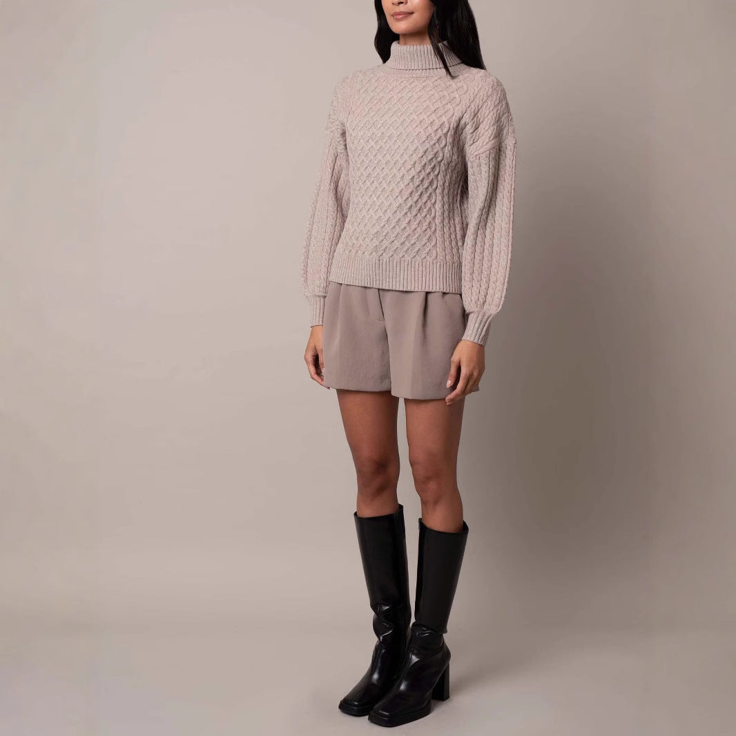 Women's stylish knitted sweater with high collar