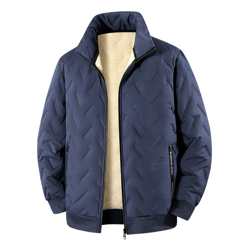 Men's Padded Jacket with Teddy Lining, Stand-up Collar & Zipper Mune Fashion