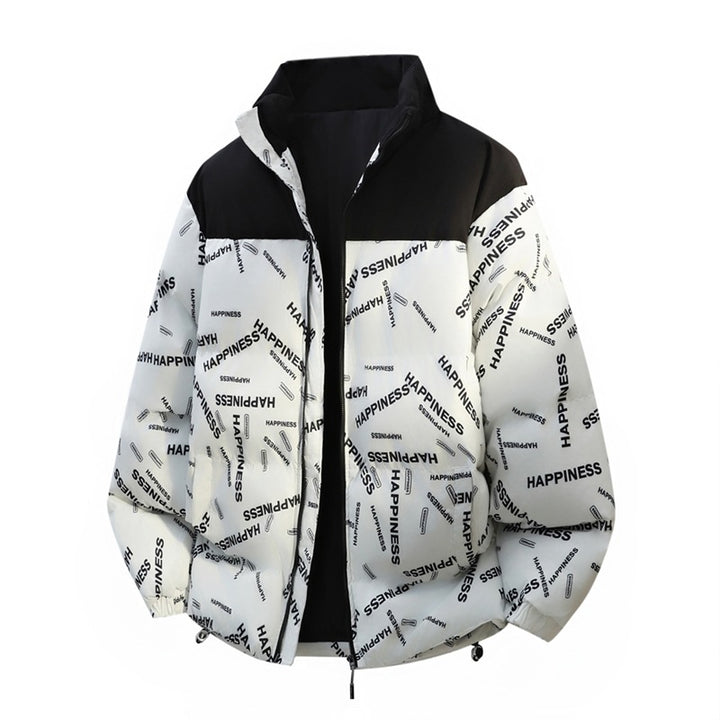 Unisex Oversize Padded Jacket with Allover Print, Stand-up Collar & Drawstring Hem Mune Fashion