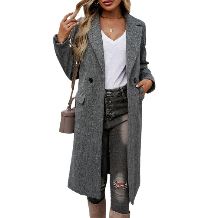 Women's elegant wool blend long coat with lapel collar, fitted silhouette and concealed button placket Mune Fashion