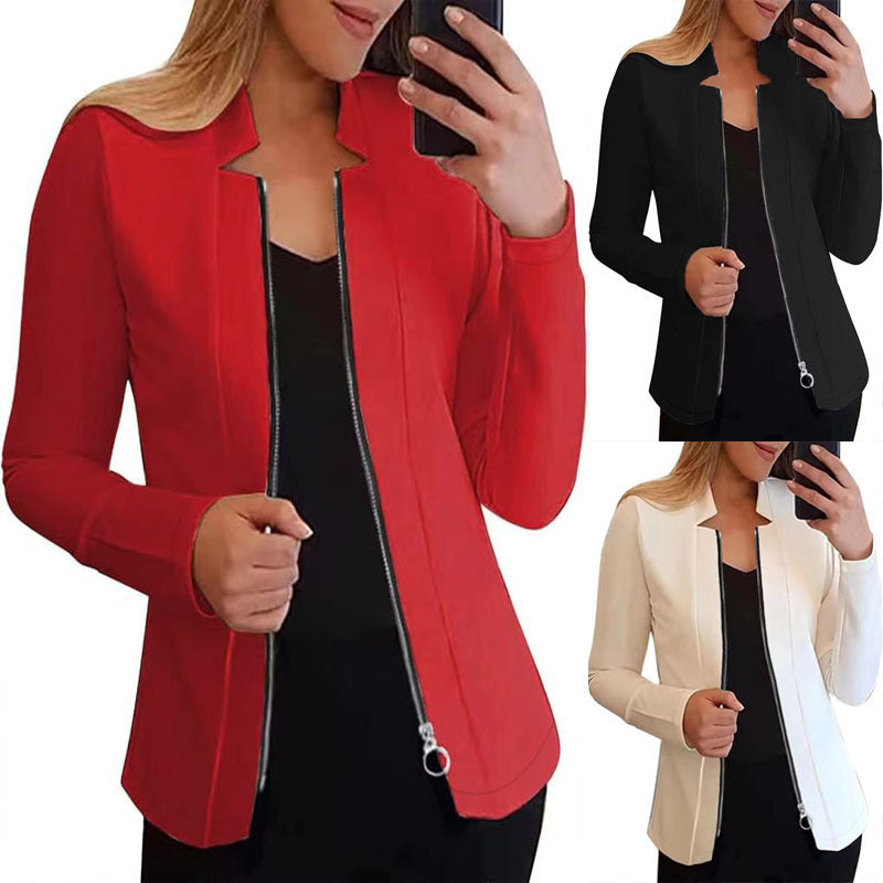 Women's Tailored Scuba Blazer with Stand-Up Collar and Full Zipper Mune Fashion