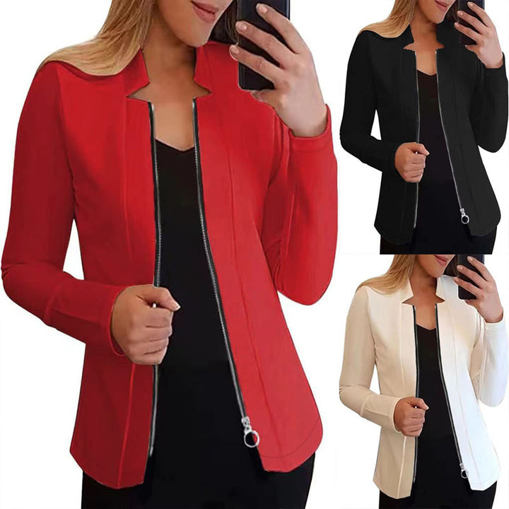 Women's Tailored Scuba Blazer with Stand-Up Collar and Full Zipper Mune Fashion