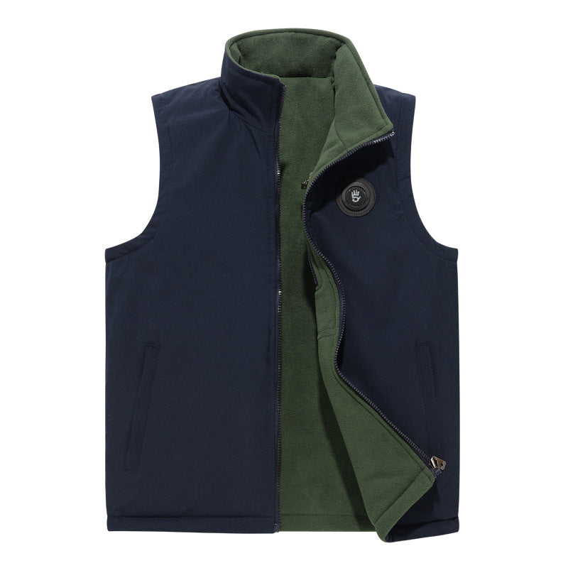 Men's Windproof Softshell Vest with high-pile fleece lining, stand-up collar, and concealed side pockets Mune Fashion