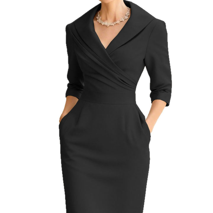 Ladies tailored pencil dress with wrap effect and shawl collar Mune Fashion