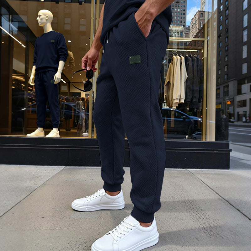Men's Structured Jogging Pants with Geometric Waffle Pattern and Elastic Cuffs Mune Fashion