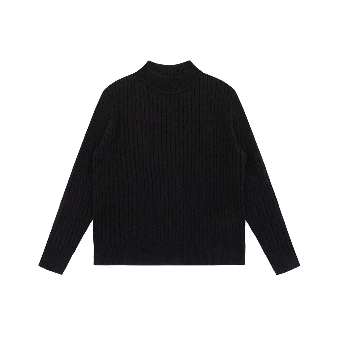 Unisex Chunky Knit Stand-Up Collar Sweater with Cable Pattern Mune Fashion