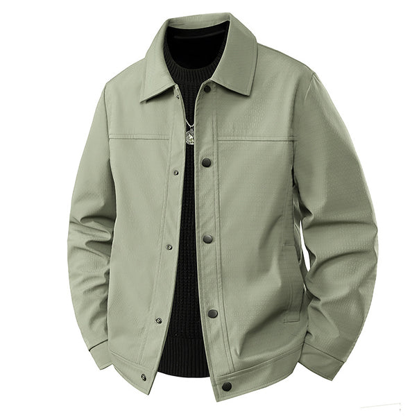 Men's Light Transitional Jacket in Worker Style with Microstructured Twill Look and Snap Button Placket Mune Fashion