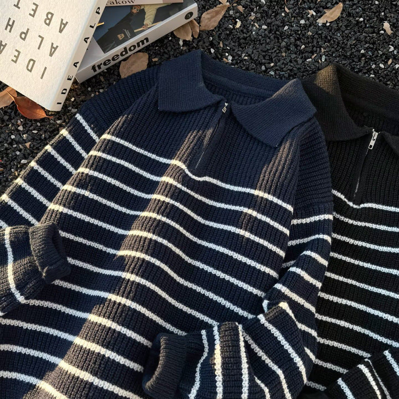Unisex Chunky Knit Oversize Sweater with Half Zipper and Polo Collar Mune Fashion