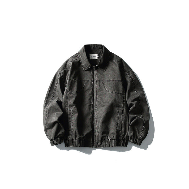 Unisex Short Boxy Denim Blouson Jacket with Zipper, Shirt Collar and Elastic Hem Mune Fashion