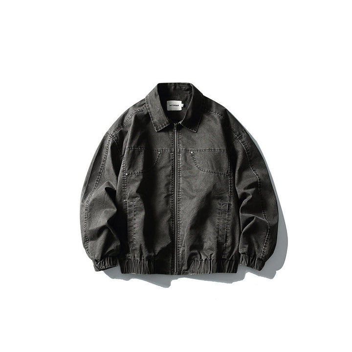Unisex Short Boxy Denim Blouson Jacket with Zipper, Shirt Collar and Elastic Hem Mune Fashion