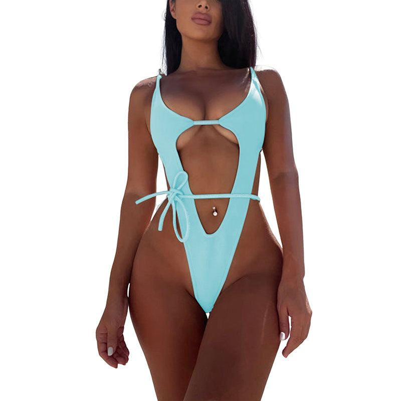 Ladies Cut-Out Swimsuit with Adjustable Straps and Deep Neckline Mune Fashion