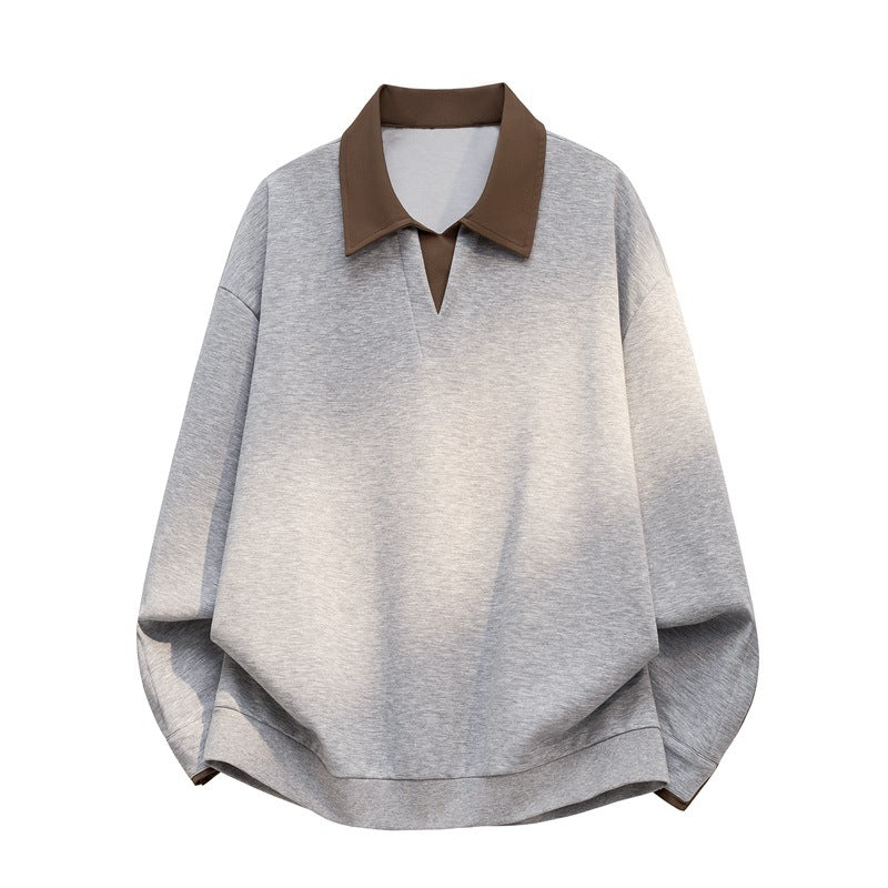 Women's Boxy Polo Sweatshirt with Contrasting Lace Collar Mune Fashion