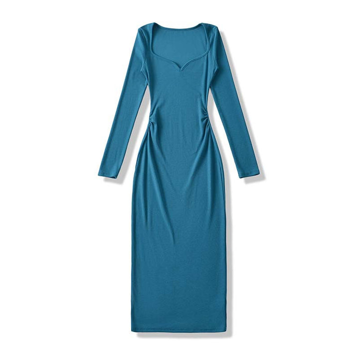 Ladies fitted midi dress with heart-shaped neckline and long sleeves Mune Fashion
