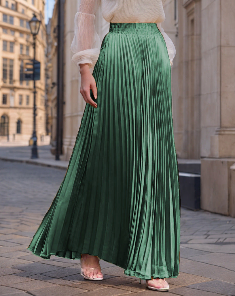 Women nan Maxi skirt pleated from flowing satin with elastic waistband Mune Fashion
