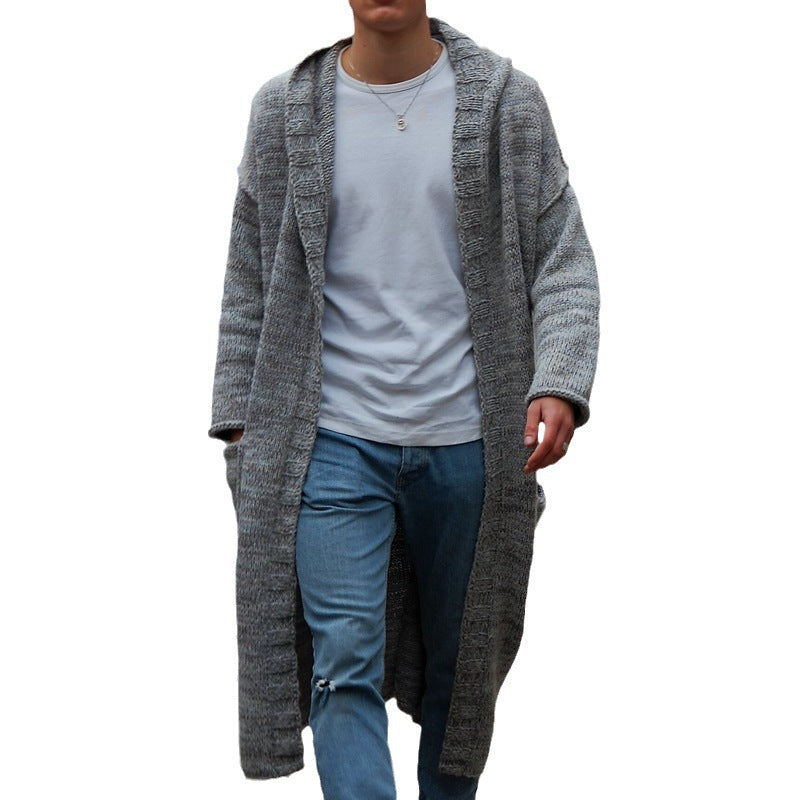 Men's Long Knit Coat with Modern Design and Casual Details Mune