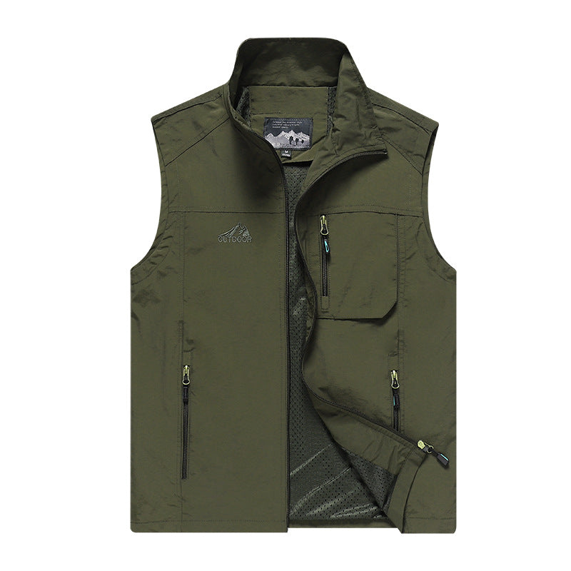 Men's Outdoor Utility Vest with mesh lining, water-repellent nylon surface, and multi-functional pockets Mune Fashion