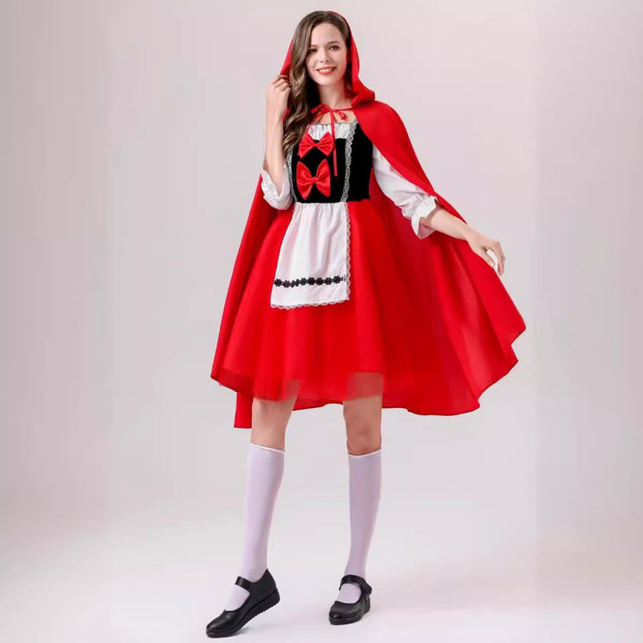Women's classic fairy tale costume with hood, tulle skirt, and apron Mune Fashion
